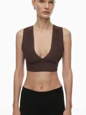 Aritzia Babaton Sculpt Knit Deep V Tank in Brown (Size S)